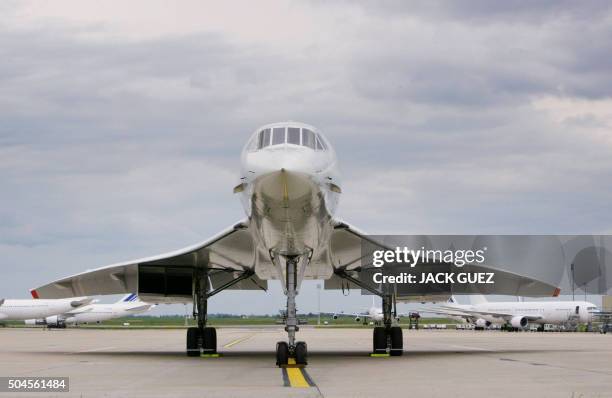 Vue réalisée le 12 mai 2003 à l'aéroport de Roissy Charles de Gaulle, d'un avion supersonique franco-britannique Concorde. Le dernier vol commercial...