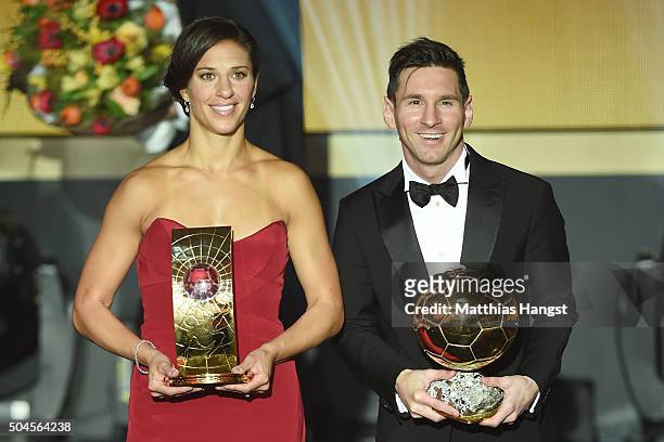 Carli Lloyd of USA and Houston Dash the recipient of the FIFA Women's World Player of the Year Award and Lionel Messi of Argentina and FC Barcelona...