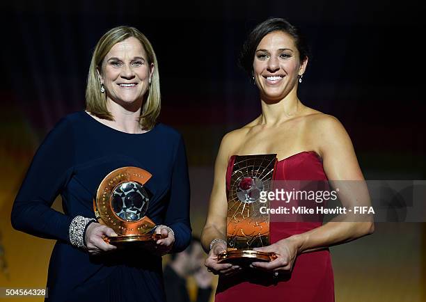 World Coach of the Year for Women's Football winner and United States Coach Jill Ellis of USA poses with FIFA Women's World Player of the Year winner...