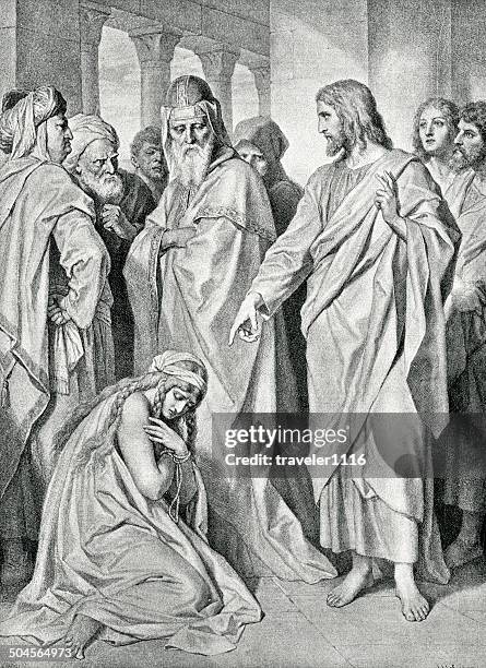 jesus und der penitent - maria magdalena stock-grafiken, -clipart, -cartoons und -symbole