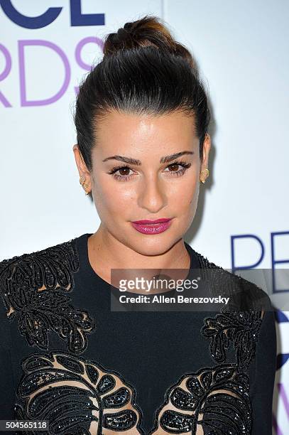 Actress Lea Michele poses for photos in the press room during the People's Choice Awards 2016 at Microsoft Theater on January 6, 2016 in Los Angeles,...