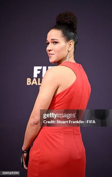 Women's World Player of the Year nominee Celia Sasic of Germany arrives for the FIFA Ballon d'Or Gala 2015 at the Kongresshaus on January 11, 2016 in...