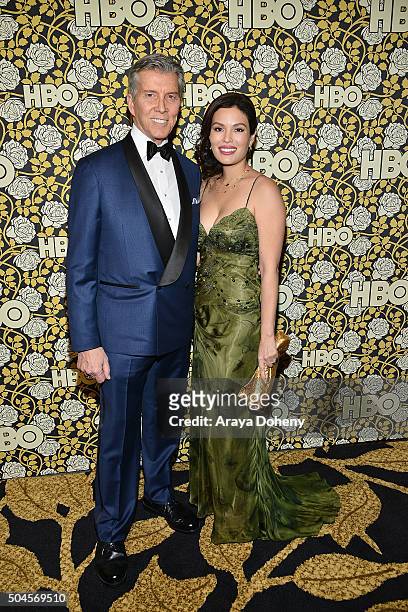Michael Buffer and Christine Buffer attend HBO's post 2016 Golden Globe Awards party at Circa 55 Restaurant on January 10, 2016 in Los Angeles,...