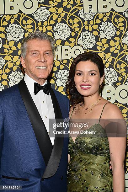 Michael Buffer and Christine Buffer attend HBO's post 2016 Golden Globe Awards party at Circa 55 Restaurant on January 10, 2016 in Los Angeles,...