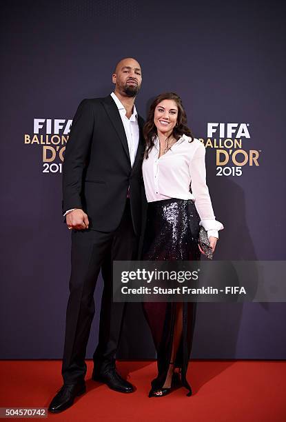 Hope Solo of the United States and Seattle Reign and Jerramy Stevens arrive for the FIFA Ballon d'Or Gala 2015 at the Kongresshaus on January 11,...