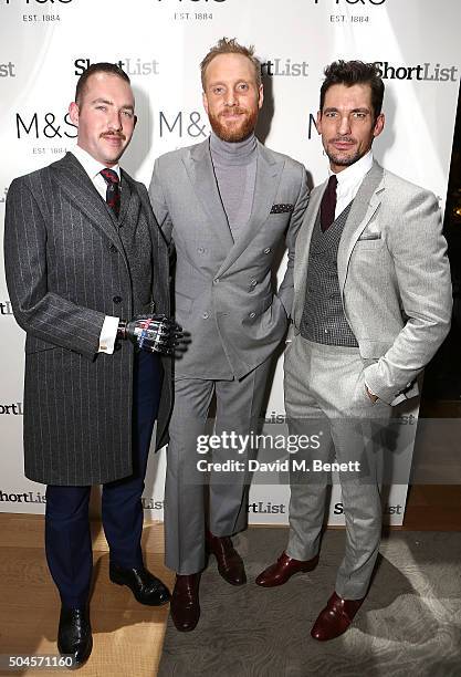 Dan Richards, Joe Ottoway and David Gandy attend a reception hosted by Marks & Spencer and ShortList Magazine to celebrate London Collections Men...