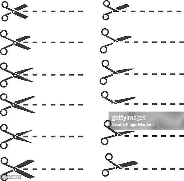 bildbanksillustrationer, clip art samt tecknat material och ikoner med scissors with cut lines - sax