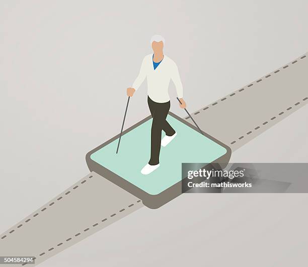 walking-tracker-illustration - using computer stock illustrations stock-grafiken, -clipart, -cartoons und -symbole