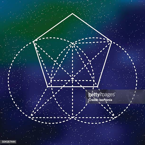 sacred geometry pentagon icon on a galactic background - the pentagon icon stock illustrations
