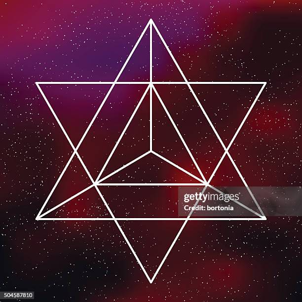 sacred geometry star tetrahedron icon on a galactic background - star of david stock illustrations
