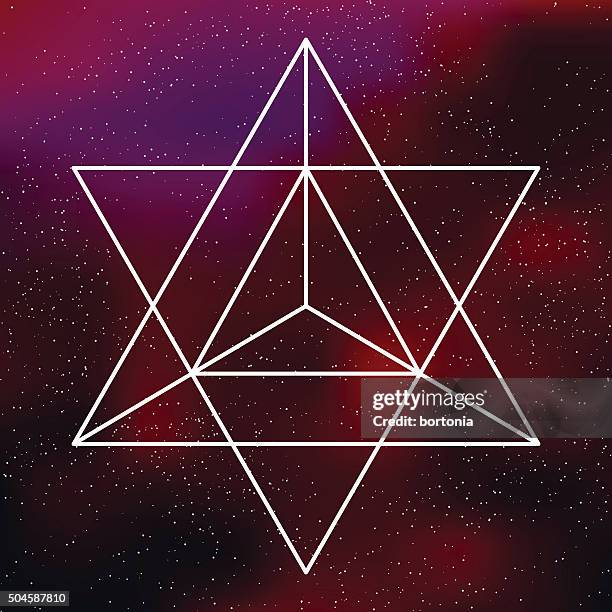 sacred geometry star tetrahedron icon on a galactic background - sacred geometry stock illustrations