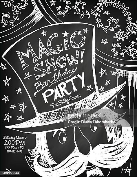 stockillustraties, clipart, cartoons en iconen met hand drawn magic show birthday party invitation template - goochelshow