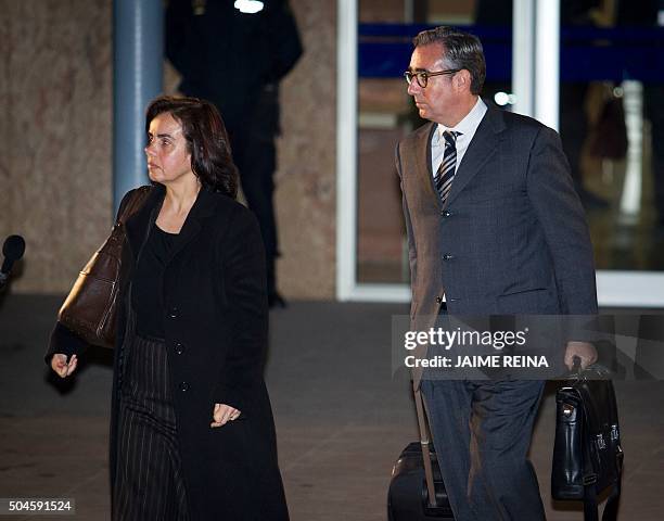 Former partner of Inaki Urdangarin, Diego Torres and his wife Ana Maria Tejeiro leave the courtroom in the Balearic School of Public Administration...