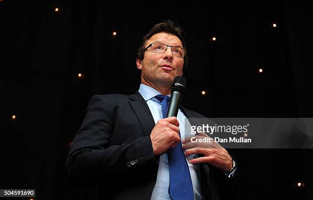 Rob Andrew, Professional Rugby Director of the RFU speaks during the Rugby Union Writers' Club Annual Dinner & Awards on January 12, 2016 in London,...