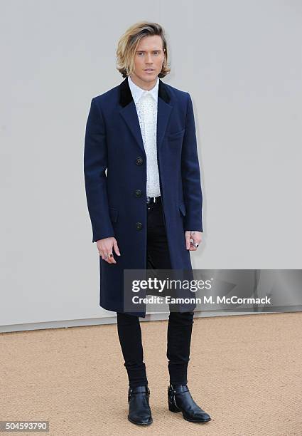 Dougie Poynter attends the Burberry show during The London Collections Men AW16 at Kensington Gardens on January 11, 2016 in London, England.