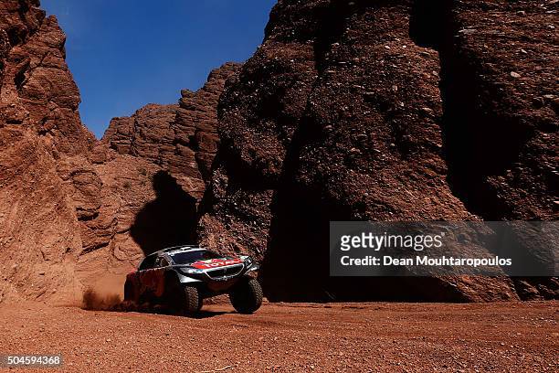 Sebastien Loeb of France and Daniel Elena of Monaco in the PEUGEOT 2008 DKR for TEAM PEUGEOT TOTAL compete on day 9 stage eight from Salta to Bellen...