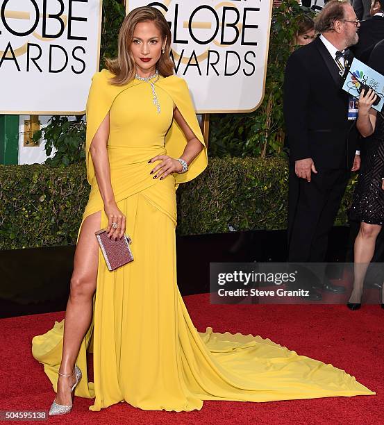 Jennifer Lopez arrives at the 73rd Annual Golden Globe Awards at The Beverly Hilton Hotel on January 10, 2016 in Beverly Hills, California.