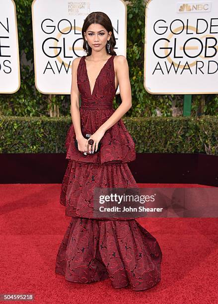 Actress Zendaya Coleman attends the 73rd Annual Golden Globe Awards held at the Beverly Hilton Hotel on January 10, 2016 in Beverly Hills, California.