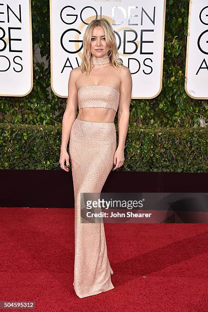 Actress Kate Hudson attends the 73rd Annual Golden Globe Awards held at the Beverly Hilton Hotel on January 10, 2016 in Beverly Hills, California.