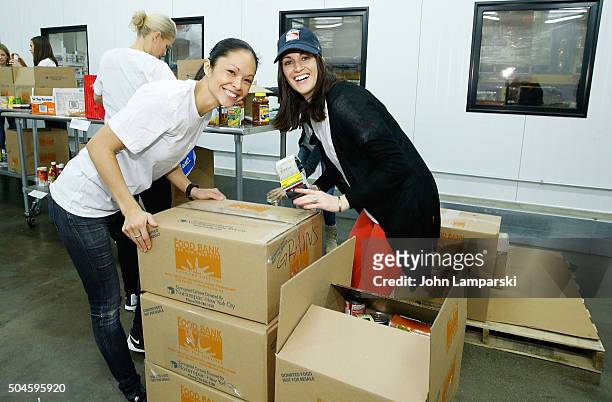 Rangers players wives Emily Glass and Kirsten Lindell attend 2016 Henrik Lundqvist Foundation Food Bank For New York City Repack Day Challenge at...