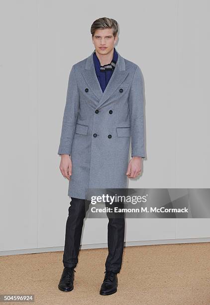 Toby Huntington-Whiteley attends the Burberry show during The London Collections Men AW16 at Kensington Gardens on January 11, 2016 in London,...