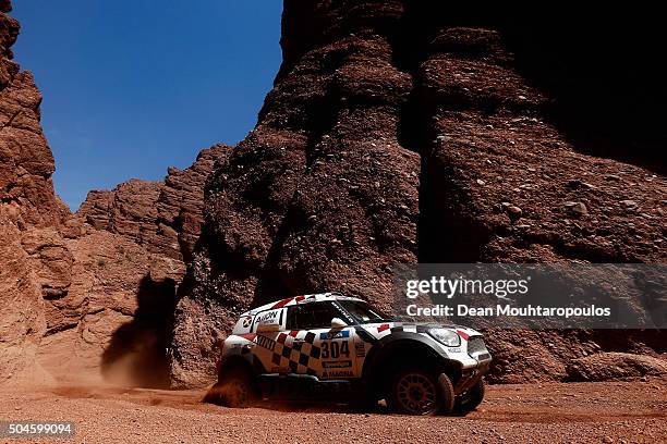 Nani Roma of Spain and Alex Bravo Haro of Spain in the MINI ALL4 RACING for AXION X-RAID TEAM compete on day 9 stage eight from Salta to Bellen...