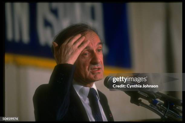 Holocaust author Elie Wiesel speaking re Jews & Israel during mtg. Of Israel-bond volunteers.