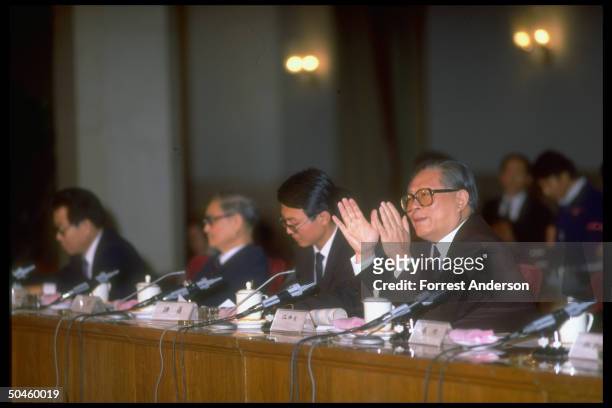 New Communist Party chief Jiang Zemin, , at press conf. In Beijing, China.