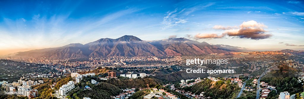 Panoramic image of Caracas city aerial view with El Avila
