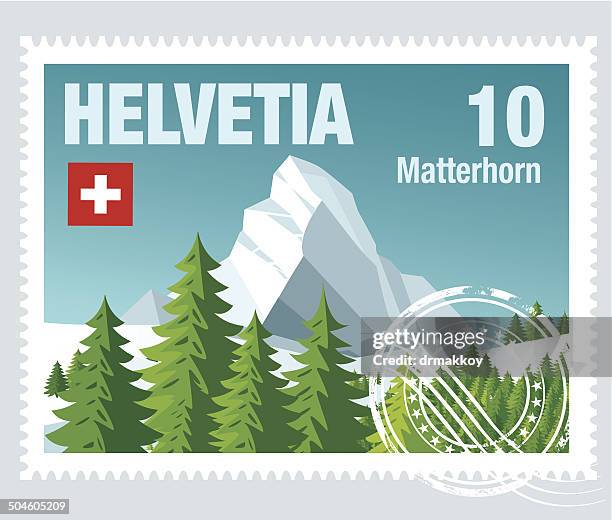 swıss postage - matterhorn switzerland stock illustrations