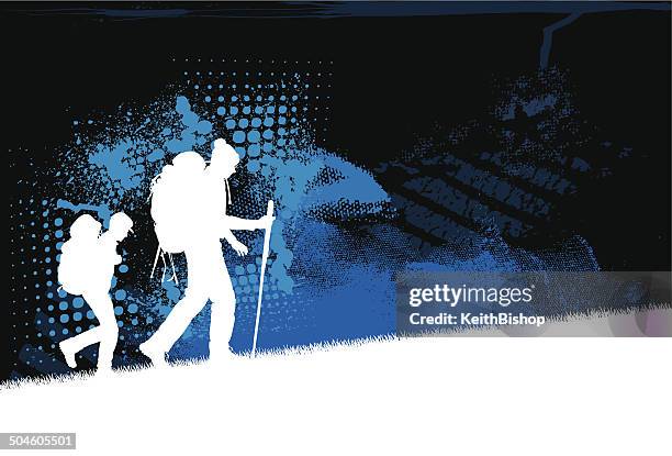 wandern grunge hintergrund - geländefahren stock-grafiken, -clipart, -cartoons und -symbole