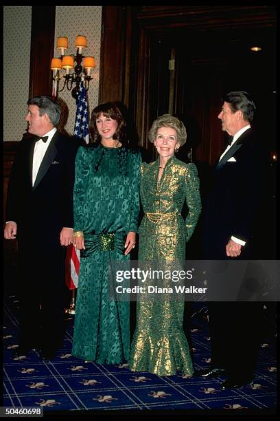 Pres. Reagan, Nancy Reagan , Mila & Canadian PM Brian Mulroney, during US-Canadian summit.