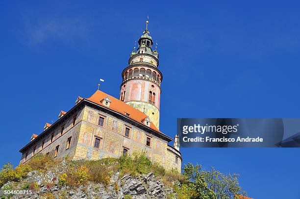 Castle tower of the city of Cesky Krumlov known for its medieval architecture and and her gothic style castle located in South Bohemia region, Czech...