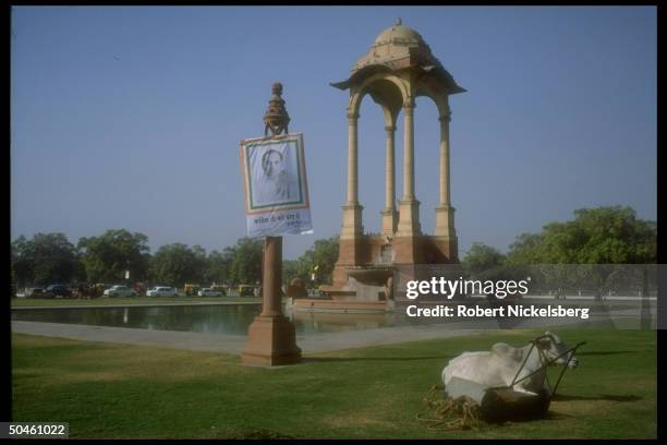 Parliamentary election campaign poster touting Congress Party ldr. PM Rajiv Gandhi.