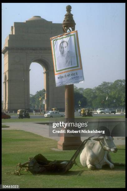 Parliamentary election campaign poster touting Congress Party ldr. PM Rajiv Gandhi.