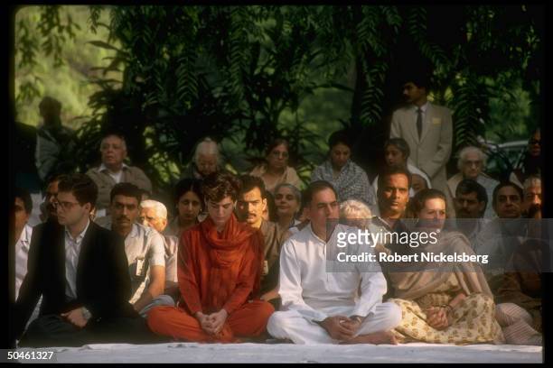 Rajiv Gandhi, , w. Wife Sonia, , daughter Priyanka & son Rahul, commemorating anniv. Of his mother Indira's 1984 assassination.