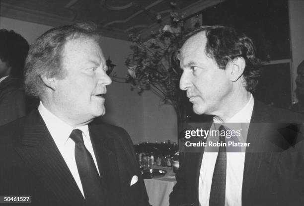 Executive Roone Arledge w. Chmn. Of US WORLD & NEWS REPORT Mortimer Zuckerman at NEW YORK magazine's 20th anniversary party, NYC.