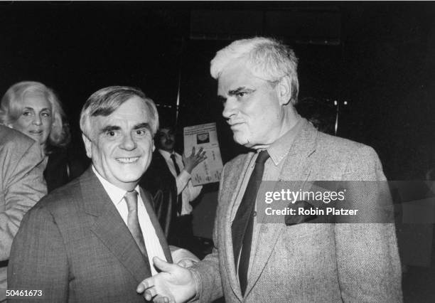 Author Dominick Dunne and an unidentified man at the party celebrating the 25 years of Elaine's restaurant.