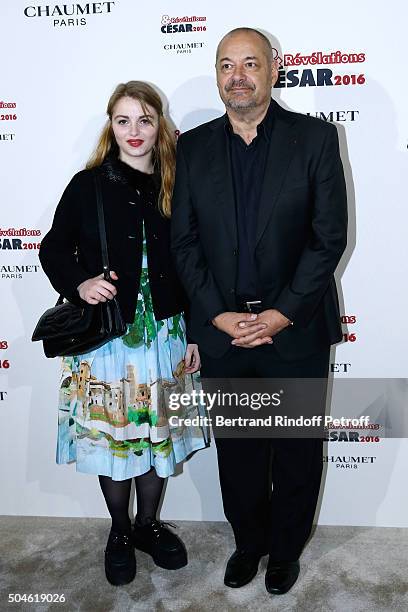 Actress Lou Roy-Lecollinet, nominated for "Trois souvenirs de ma jeunesse", and her sponsor Jean-Pierre Jeunet attend the 'Cesar - Revelations 2016'...