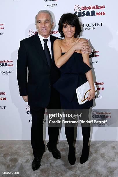 President of the 'Cesar', the French Academy Awards Alain Terzian and 'Cesar Host' Florence Foresti attend the 'Cesar - Revelations 2016' Photocall...