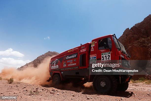 Aleksandr Vasilevski of Belarus, Valery Kazlouski of Belarus and Anton Zaparoshchanka of Belarus of MAZ-SPORTAUTO TEAM DE ROOY IVECO and in truck MAZ...