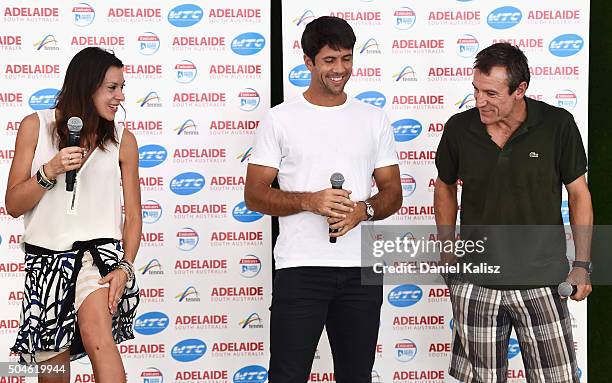 Marion Bartoli of France, Fernando Verdasco of Spain and Mats Wilander of Sweden chat with the media during a media opportunity prior to the 2016...