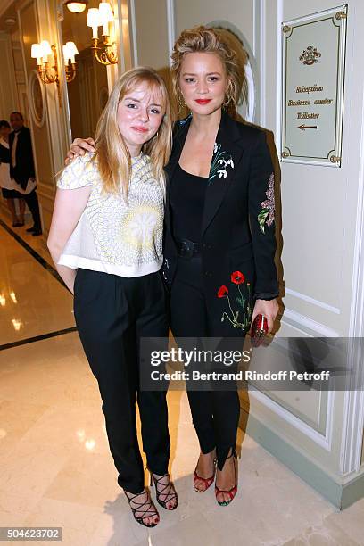 Actress Pauline Serieys, nominated for "Une famille a louer", and her sponsor Virginie Efira attend the 'Cesar - Revelations 2016' Photocall at...