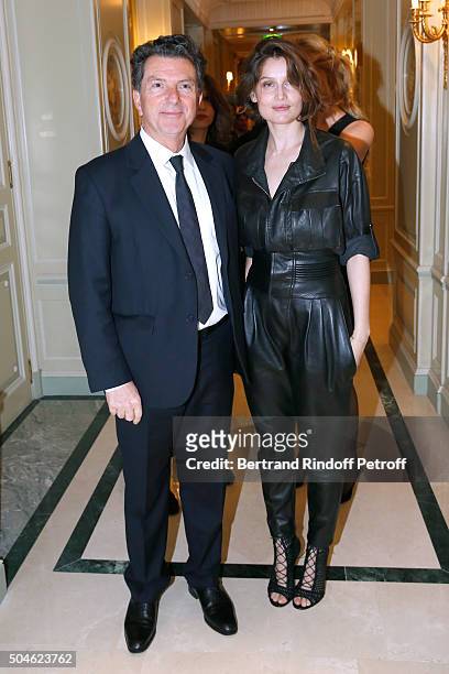 General Director of AUDIENS, Patrick Bezier and Actress Laetitia Casta attend the 'Cesar - Revelations 2016' Photocall at Chaumet, followed by a...