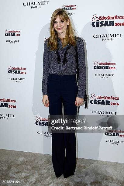 Actress Noemie Schmidt, nominated for "L'Etudiante et Monsieur Henri", attends the 'Cesar - Revelations 2016' Photocall at Chaumet, followed by a...