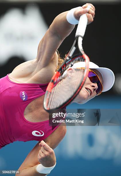 Samantha Stosur of Australia serves in her match against Daniela Hantuchova of Slovakia during day three of the 2016 Sydney International at Sydney...