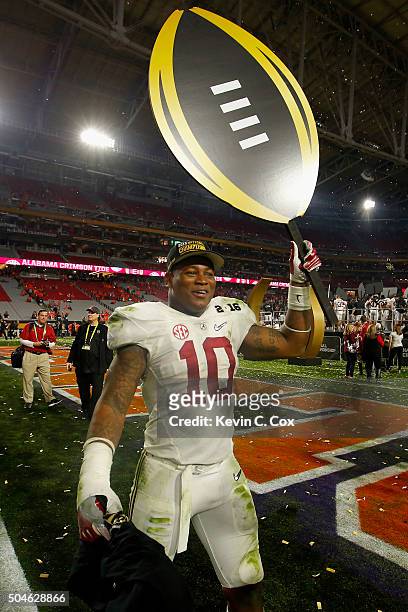 Reuben Foster of the Alabama Crimson Tide celebrates after defeating the Clemson Tigers in the 2016 College Football Playoff National Championship...