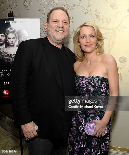 Producer Harvey Weinstein and actress Gillian Anderson attend The Weinstein Company And A+E Networks "War And Peace" Screening at The London West...