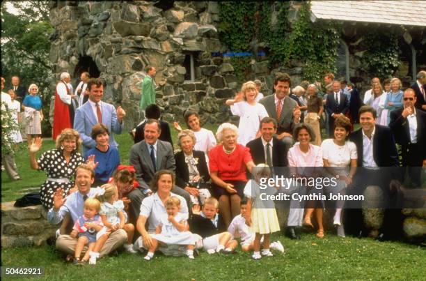 The Bush family, including VP George Bush's mother Dorothy gather for a group portrait outside St. Ann's Church.