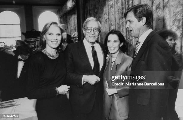 Actress Mariette Hartley, designer John Weitz w. His wife/actress Susan Kohner & Hartley's husband/producer Patrick Boyriven posing together at the...